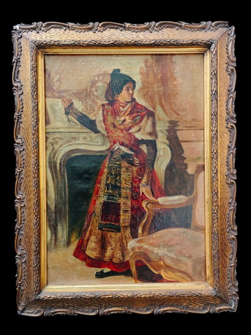 Antique Spanish Portrait – 19th Century – "Lady in Traditional Costume"