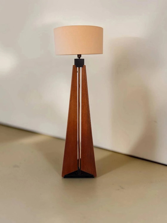 Art Deco floor lamp / Amsterdam School in oak, 1930s – Floor lights, Wood, Textile (photo 3 of 11)