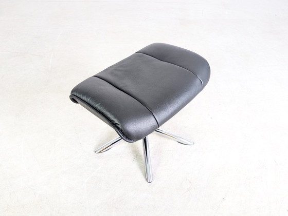 Image 1 of Ottoman leather stool, black, vintage 1990s, footstool