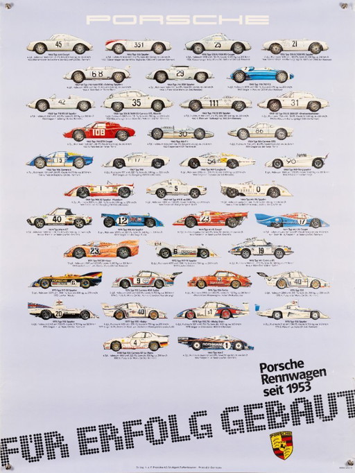 Porsche Rennwagen seit 1953 – jaren 80 – Originele Vintage Porsche Poster – Vintage Motorsport – 102x76 cm