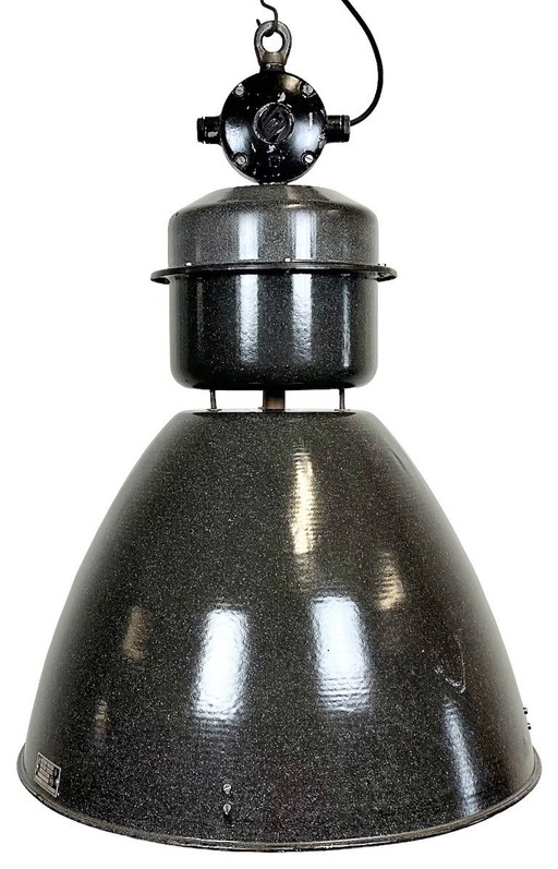 Lámpara industrial de gran tamaño de Elektrosvit, esmaltada en gris oscuro, años 60