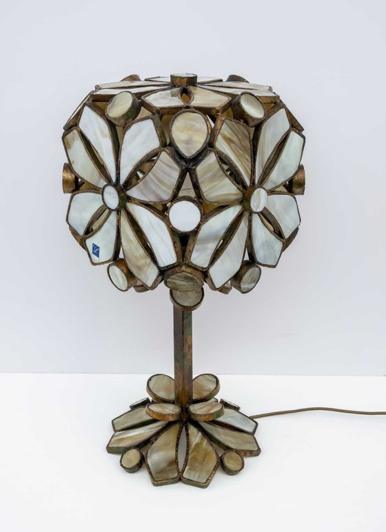 Image 1 of Rare lampe de table italienne brutaliste en pâte de verre et fer forgé par Longobard, années 70