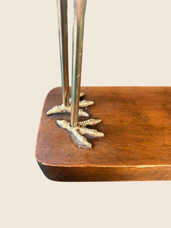 Image 1 of Raro ritrovamento! Statuetta vintage in ottone – Due gru intrecciate su base in legno | Ottime condizioni