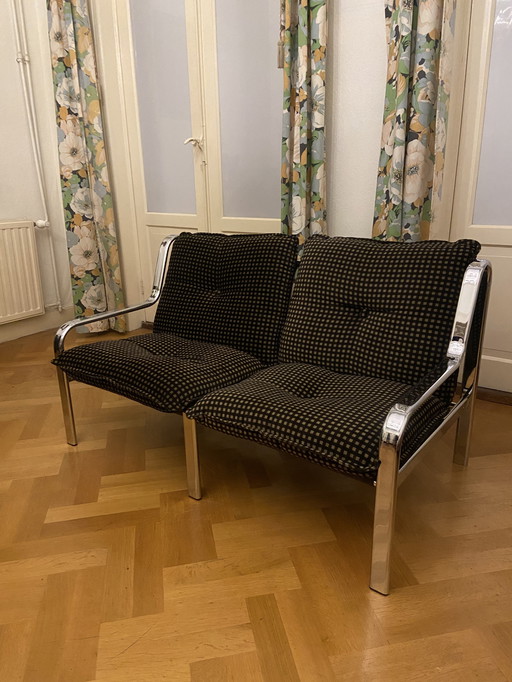 Mid-century chromen bank - twee zitplaatsen