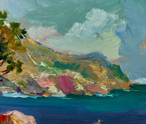Image 1 of Original Oil Painting Summer Sea Landscape The leaves sway in the wind