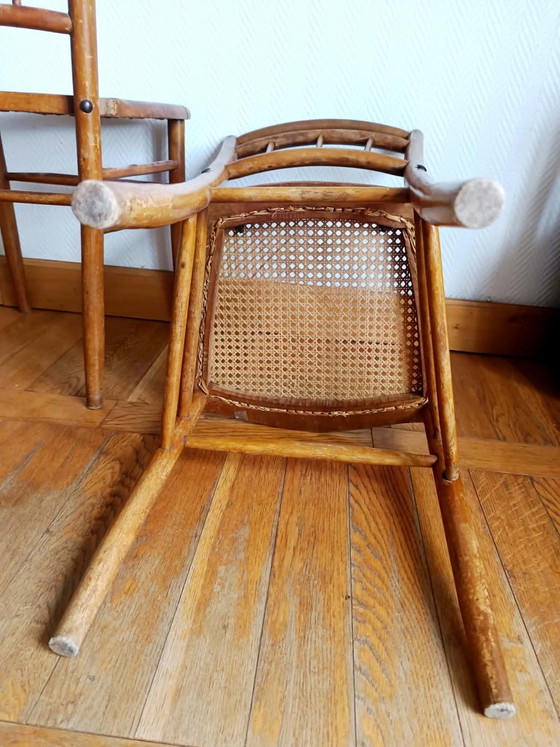 2x caned bistro chairs circa 1940, Dining chairs, Wood, Rattan, Brown, Vintage (photo 6 of 13)