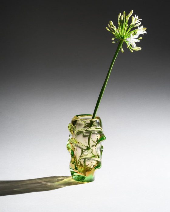 Image 1 of Jan Kotik Beránek Glassworks Art Uranium Glass Iconic Vintage Vase Propeller MCM