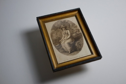 A Girl of the Forest of Snowden - Antique small framed English engraving