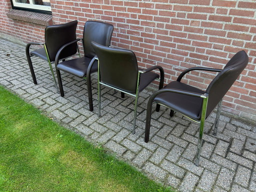 4x Leolux Cimaronne dining chairs dark brown leather.