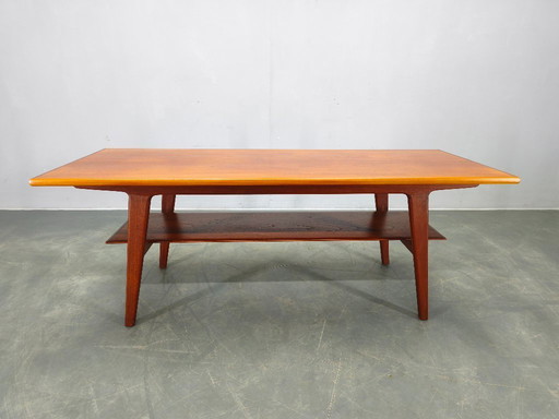 Danish Mid Century Teak Coffee Table with Shelf, 1960s