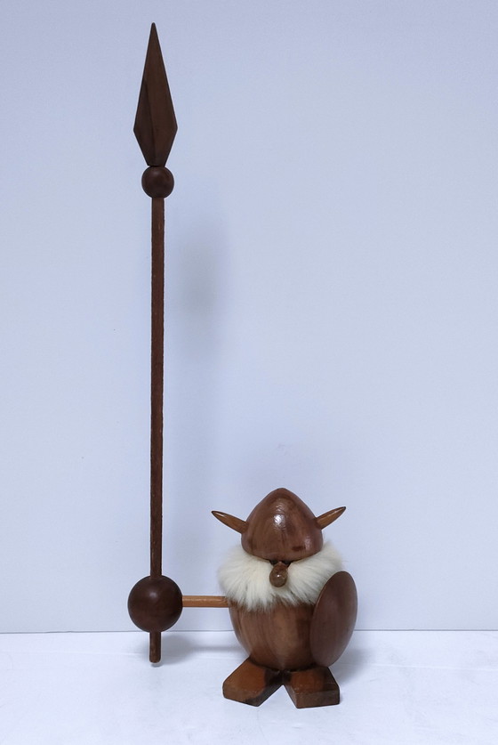 Image 1 of Three Wooden Vikings Scandinavian Design 70's