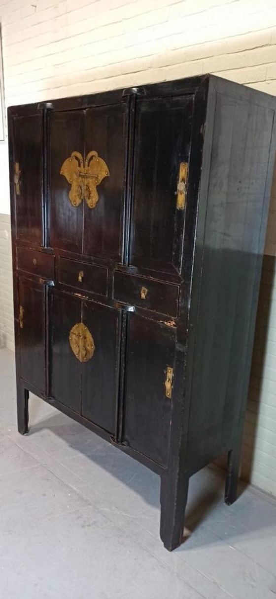 Image 1 of Vintage black lacquered and brass cabinet 