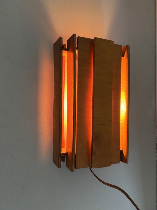 Scandinavian wooden slat lamp 1970s