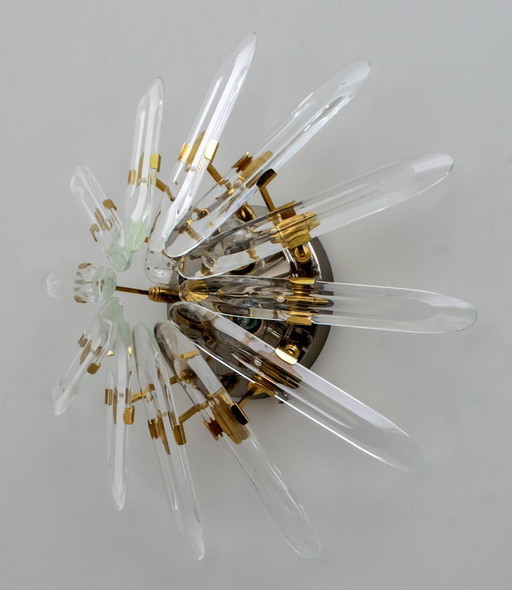 Stilkronen Mid-Century Modern Italian Crystal and Brass Wall Lamp, 1975