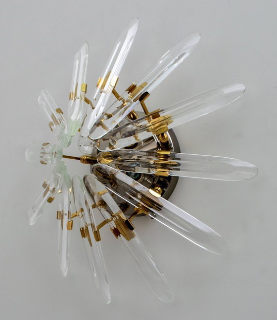 Image 1 of Stilkronen Mid-Century Modern Italian Crystal and Brass Wall Lamp, 1975