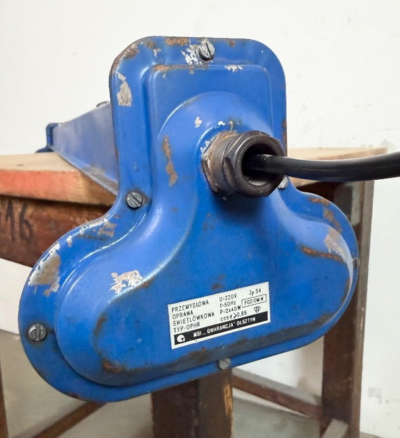 Image 1 of Blauwe industriële hanglamp, jaren 70