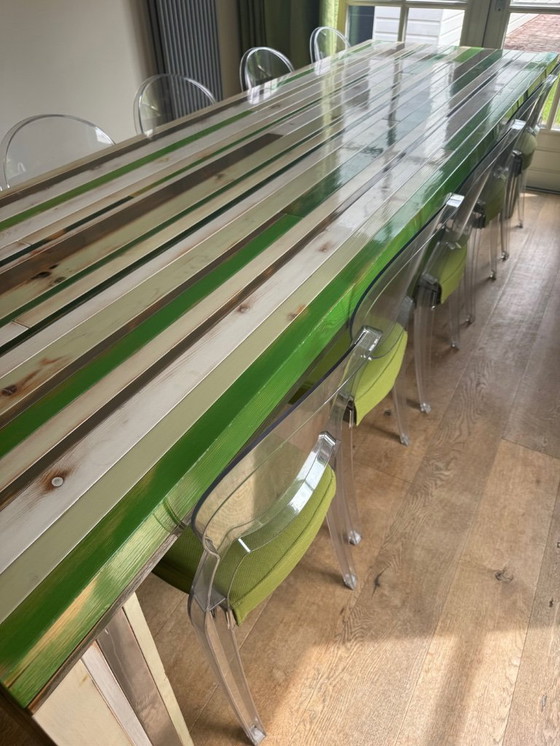 Image 1 of 9 x Scab Igloo transparent chairs 9 x with lime green cushion