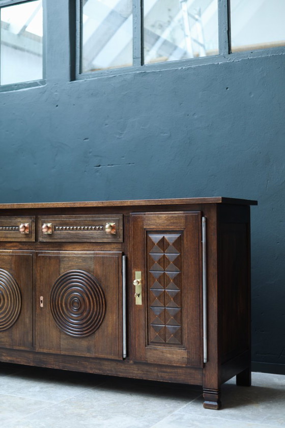 Image 1 of Charles Dudouyt Oak Credenza - 1950s French Mid-Century Modern Furniture