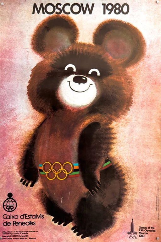 🏟Misha Bear (Moscow Olympics Mascot) – 1980 – Original Poster by Viktor Chizhikov | Spanish‑market Edition | 61 × 41 cm | Spain