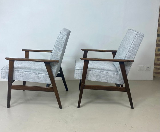 Image 1 of Zwei Henryk Lis 300-190 Sessel, 1970er Jahre, melierter graublauer Stoff. Ref.: Patty