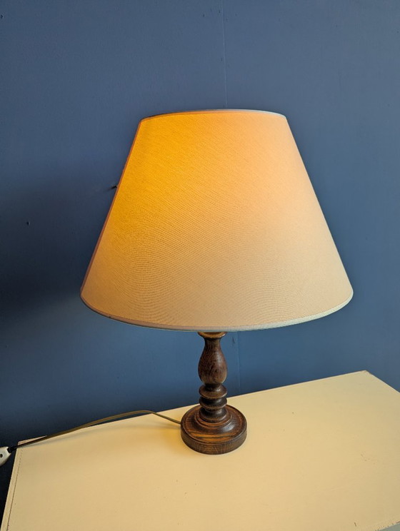 Image 1 of Vintage wooden table lamp / soft pink shade