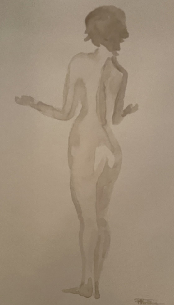 Image 1 of Ritratto femminile dipinto ad acquerello color seppia "Offerta"