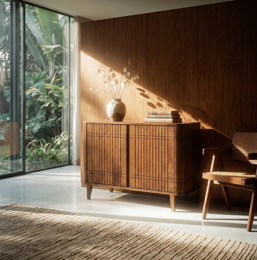 Japandi sideboard | solid mango wood | slatted front | 112cm