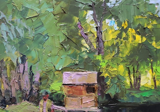 Image 1 of Origineel olieverfschilderij: Landelijk landschap, natuur, een boot nabij de kust