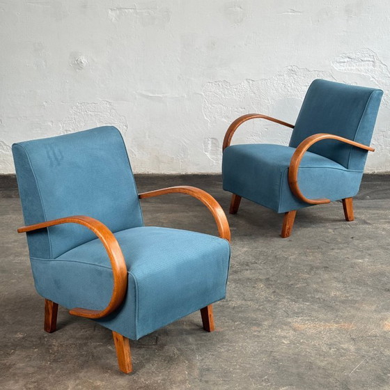 Image 1 of Pair of Halabala H-410 Lounge Chairs, Fully Restored, 1930s
