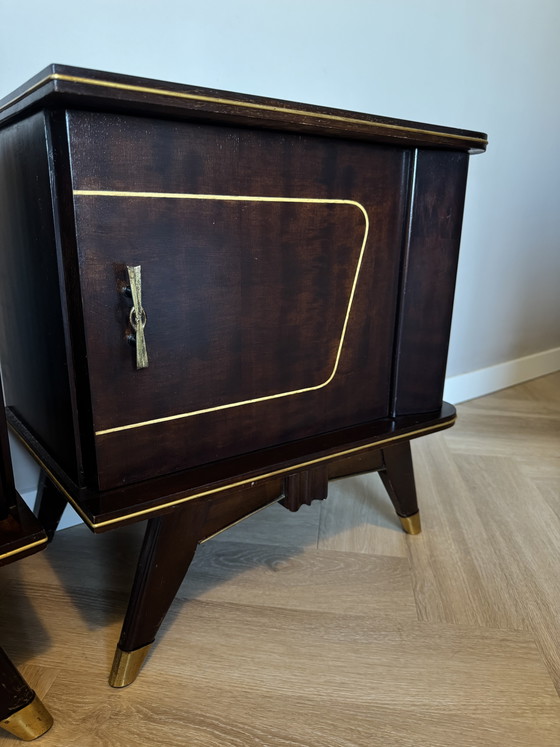 Image 1 of Vintage Art Deco walnut bedside tables set of 2