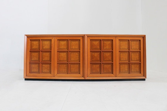 Buffet bas brutaliste italien Caccia alla Volpe par Linea Arredo, Bois, Marron, Vintage (photo 2 sur 10)