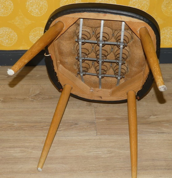 Image 1 of  60er Jahre Cocktailstuhl rotgestreift rockabilly Klassiker Stuhl Holz Cocktailsessel Kunststoff 