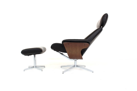 Image 1 of Casi como nuevo! Hjellegjerde / Fjörds Sillón Escandinavo Funcional / Sillón Relax con Cuero, Cromo y Roble