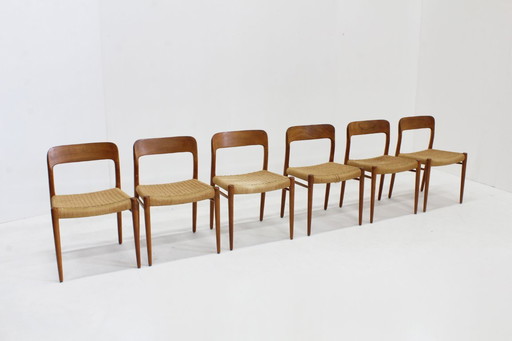 Sedie da pranzo vintage modello 75 di Niels Otto Møller, set da 6