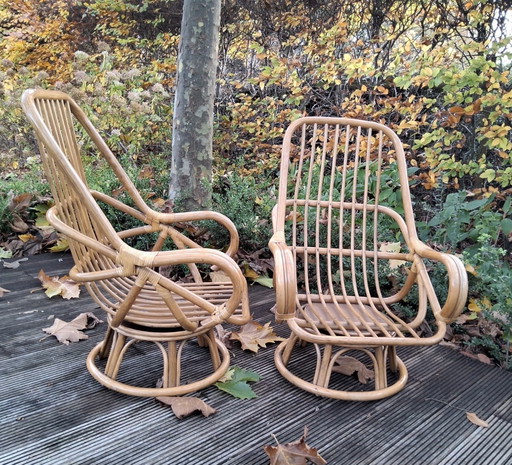 Sillones giratorios de bambú de los años 70