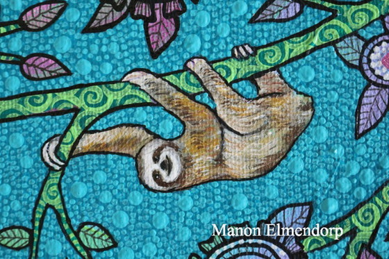 Image 1 of Unique Hand-Painted Sloth Painting New 20x20 cm