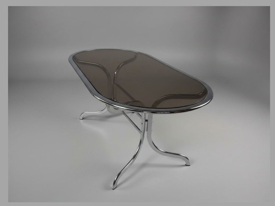 Gastone Rinaldi Table de salle à manger en chrome et verre fumé, Italie, années 70 – Tables de salle à manger (photo 2 of 7)