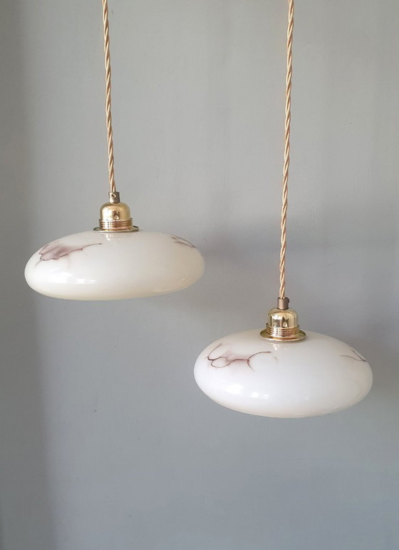 Set di 2 Lampade a Sospensione Vintage in Opalina Marmorizzata – Metal (photo 7 of 22)
