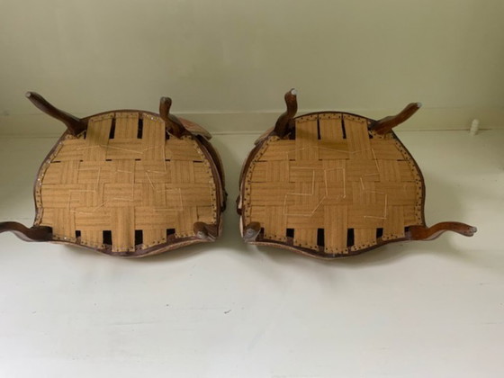 Image 1 of Paar Antieke Louis XV fauteuils met fluwelen stof