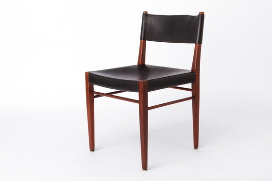 Image 1 of Set of 3 Helmut Magg Dining Chairs – Model 3024 for Deutsche Werkstätten, Mid Century Teak Chairs with Black Saddle Leather