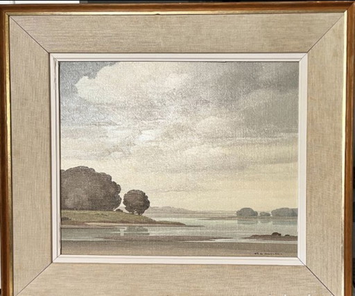 Pierre De Clausade, Frankrijk, Parijs. Olieverf op doek, Moddervlakte aan de Loire, aangekocht bij Sotheby'S