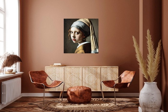 Image 1 of "Girl with a Pearl Earring" Johannes Vermeer / Acrylic painting on canvas 60x60cm