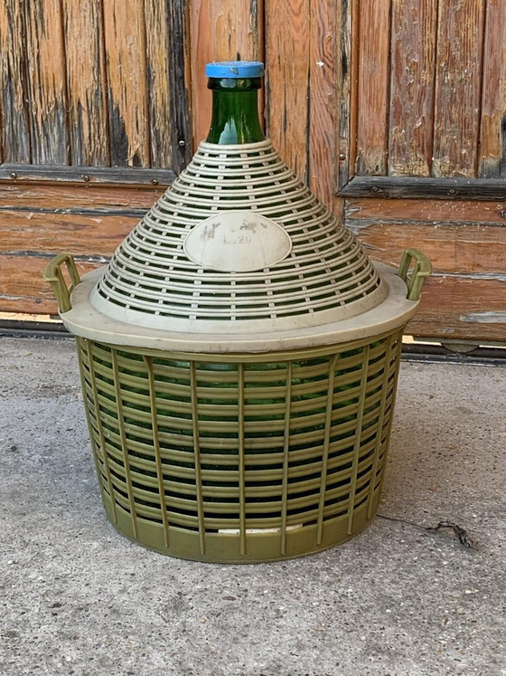 Mid-Century Glazen Demijohn in Plastic Mand – Glazen & Karaffen, Kunststof, Mid Century Modern (photo 4 of 5)
