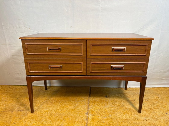 Image 1 of Mid-Century Retro Vintage Sideboard by Europa Furniture 1960  Four Drawers • Solid Legs • Compact & Stylish Storage  A stylish m