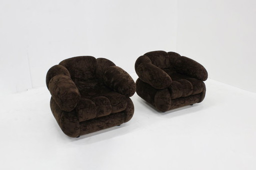 Set vintage italiaanse fauteuils bruin velvet jaren 70 