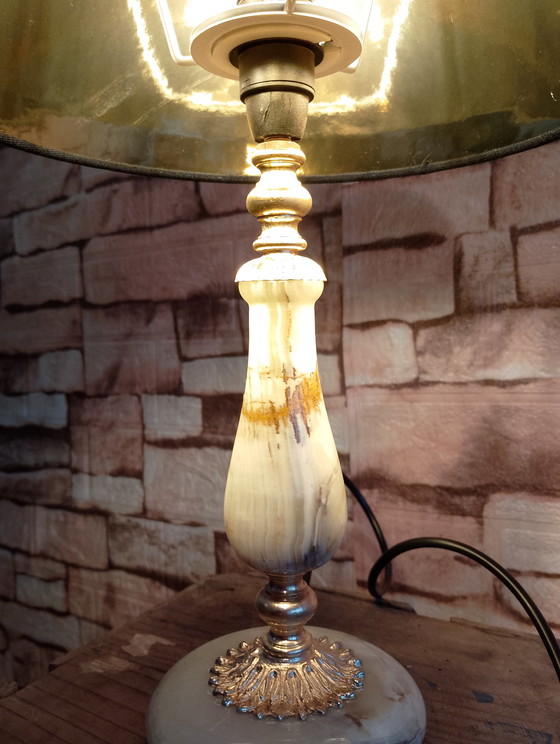 Image 1 of Prestigieuze vintage bronzen onyxlamp, volledig gerestaureerd.