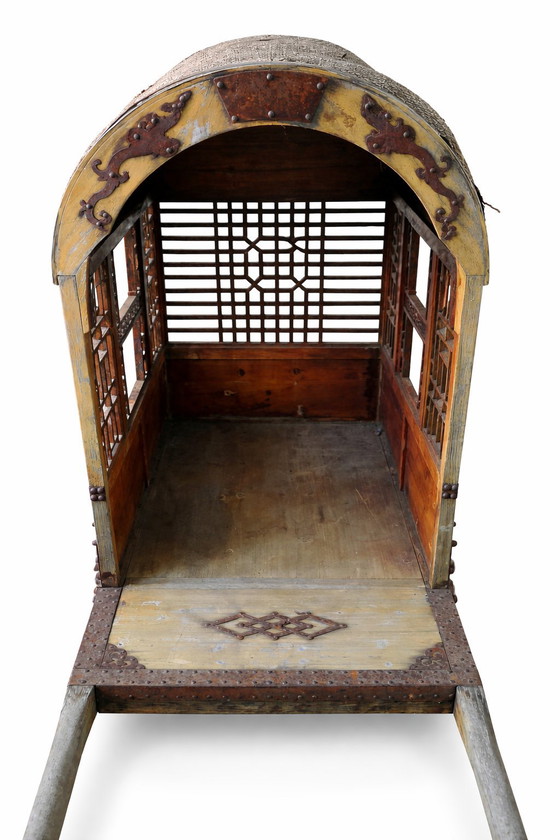 Image 1 of Palanquín chino antiguo, silla de manos, circa 1900, con ruedas