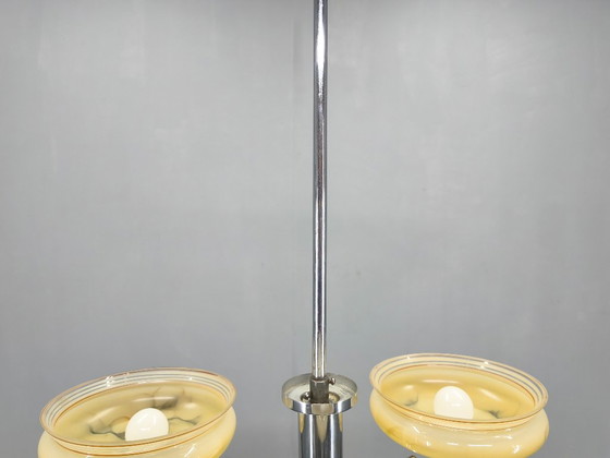 Image 1 of Art Deco Chandelier by Napako, Chrome & Marble Glass, 1930s