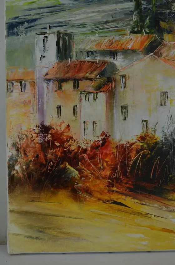 Ölgemälde von Agnes Michelin im impressionistischen Stil, spätes 20. Jahrhundert, "Dorf in Burgund, bei (photo 8 of 11)