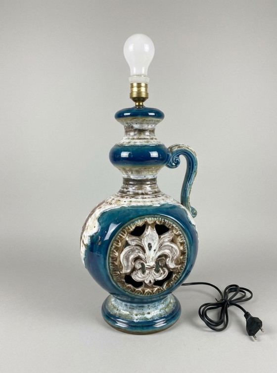 Vintage Geglazuurde Keramische Lamp, Tafellampen, Keramiek, Blauw (foto 3 van 6)